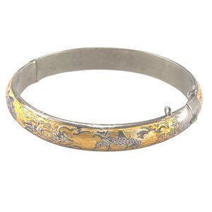 Siam Export Vintage Sterling Silver 925 & Gold Plated Hinged Bangle Bracelet